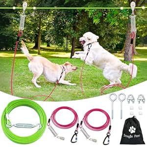 Snagle Paw Heavy Duty Dog Runner for Yard,75ft Dog Run Cable with 10ft & 10ft Pulley for Large Dogs Up to 250lbs, Aerial Dog Zip Line for Backyard, Dog Trolley System for Camping, Park, Outside