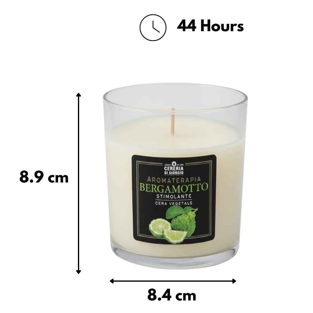 Cereria Di Giorgio - Confezione da 6 Candele Profumate in Bicchiere - Cera Vegetale di Palma e Soia - Collezione Aromaterapia - Bergamotto - Stimolante - Durata 44 ore