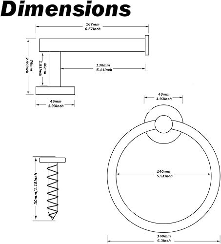 Miniatura 6 de 2 piezas de soporte de papel higiénico Anillo de toalla de níquel cepillado Accesorios de baño de montaje en pared Soporte de toalla de mano Soporte