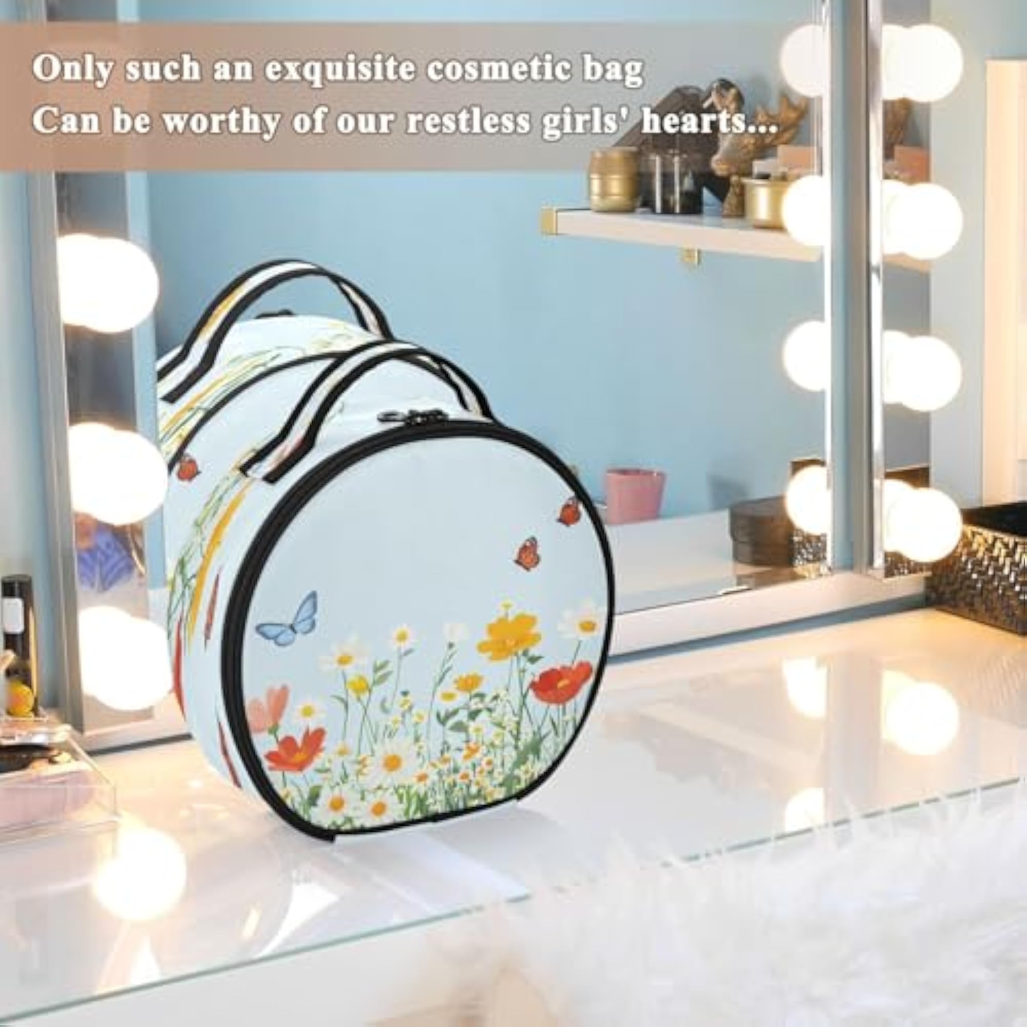 Colorful Spring Flowers Travel Makeup Case, Portable Organizer