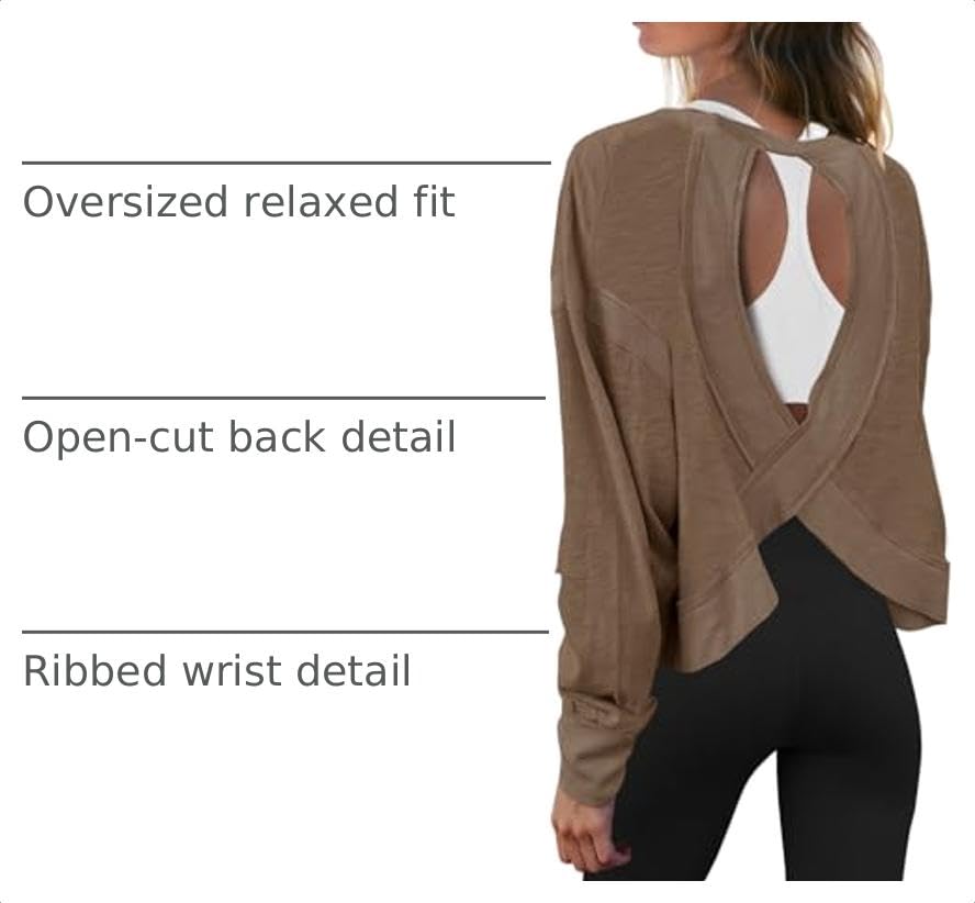 Image of Panadila Womens Open Back Workout Tops Long Sleeve Shirts