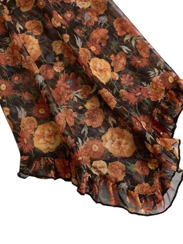 Verdusa Women's 70s Floral Print Tie Front Mesh Cover Up Long Bell Sleeve V Neck Crop Boho Blouse3