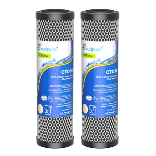 Image of EXCELPURE 1 Micron 10 inch x 2.5 inch Whole House CTO Carbon Water Filter Cartridge Replacement for Home Countertop System, Dupont WFPFC8002, WFPFC9001, FXWTC, SCWH-5, WHEF-WHWC, WHCF-WHWC, CTO10, T01, 2PACK