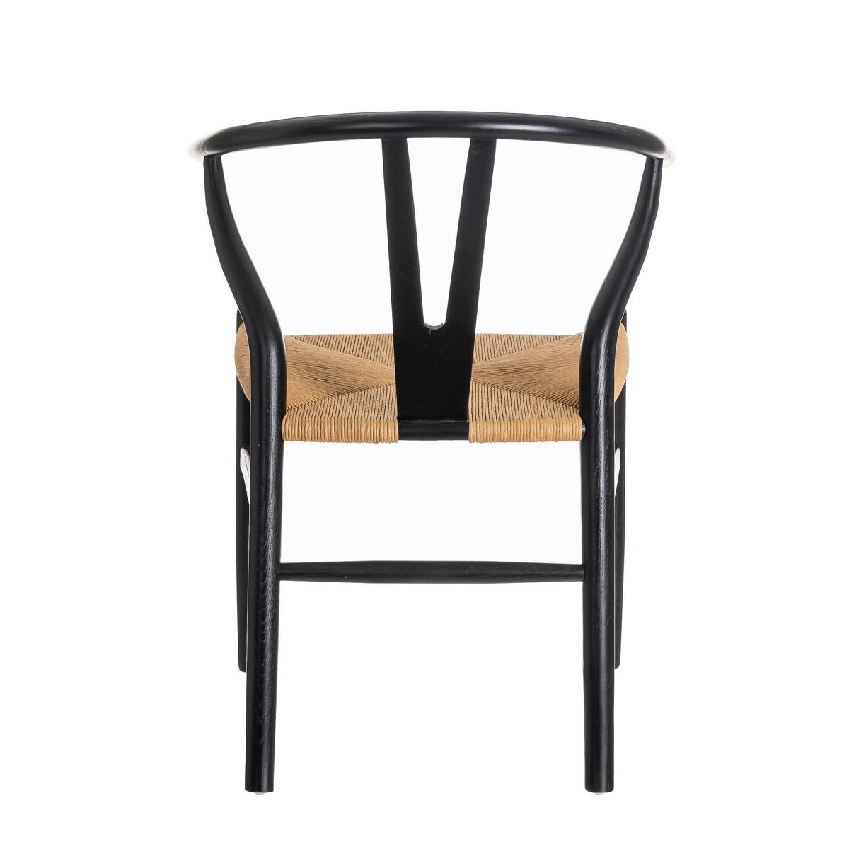 LOLAhome - Pack de 4 sillas de Comedor Ming de Madera de Olmo Color Negro con Asiento de Cuerda de Fibra de Papel en Tono Natural