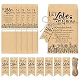 Noveread 50 Sets Wedding Favor Seed Packets Let Love Grow Self Adhesive Kraft Envelopes Rustic Flower Seeds Storage Packets with Thank You Tag and Hemp Rope for Wedding Party Favor, 2.76 x 3.94''