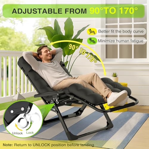 Suteck Zero Gravity Chair, Reclining Camping Lounge Chair w/Removable Cushion, Upgraded Lock and Cup Holder, Reclining Patio Chairs Folding Recliner for Indoor and Outdoor by Suteck - Image 3