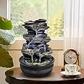 xpiyaer 15.7” High Rock Falls Tabletop Water Fountain with LED Lights - Indoor 5-Tier Cascading Fountain for Home and Office Decor (Gray_3, 15.7" high)