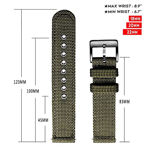 Bracelets de montre en nylon 20mm 22mm vert de remplacement robustes - 5