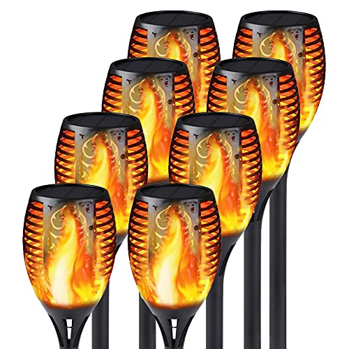 Solar Fackeln,LED Solar Garten Fackel Mit Flammeneffekt, IP65 Wasserdicht Und Warmlicht Solarleuchten FüR AußEn,Automatische Ein/Aus, Geeignet FüR Garten, Hof, Balkon, Rasendekoration (8 pcs) Cover