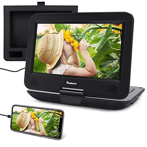 10.1” DVD Portátil Coche soporta HDMI Entrada con Pantalla Giratoria, Reproductor DVD para Niño con Batería Recargable, soporta USB/DVD/CD Región Libre con Mando a Distancia - NAVISKAUTO