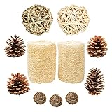♡【Kleintiere Kauspielzeug aus 100 % Naturmaterial】Dieses Kauspielzeug-Set wird aus hochwertigem Naturgrasmaterial hergestellt, mit 100% natürlichem und umweltfreundlichem Gras- und Rattanmaterial handgemacht. Die getrocknete Luffa macht dieses Set attraktiver für Hamster, Kaninchen, Meerschweinchen, Chinchilla und andere Kleintier. Kein Klebstoff, keine Kunststoff- und Metallteile, es ist sehr sicher für Ihre Haustiere.
