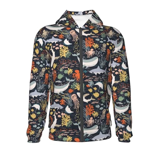 Marine Life Kid Hoodies Boys Zip Up Sweatshirts Girls Pullover with Pocket2