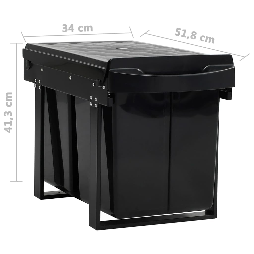 Abfallsammler Einbau 48 L mit Soft-Close-Schublade, Ausziehbarer Mülltrennsystem für Küchenschrank, Mülleimer 2-Fach für Recycling, Schwarz
