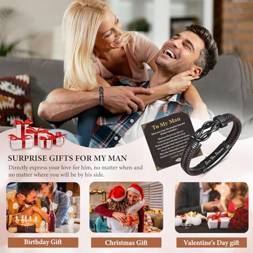 Men's Bracelets Gifts for Men - Brown Braided Leather Infinity Knot Bracelets Engraved Love Massage for Son Man Husband Boyfriend, Personalized Mens Bracelets Jewelry Gift for Birthday Christmas2