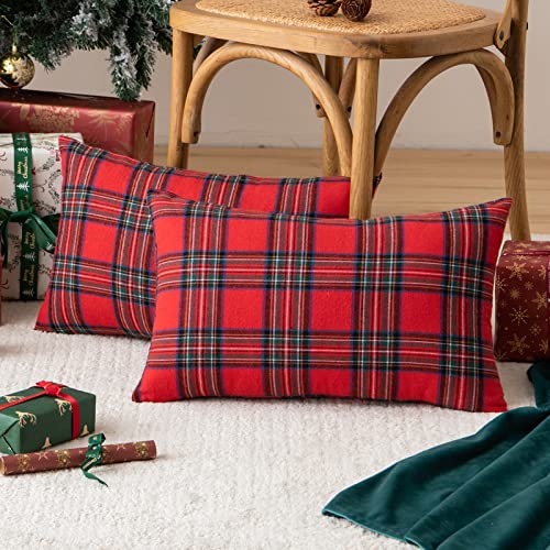 Image of AQOTHES Christmas Plaid Decorative Throw Pillow Covers Red 12x20 Inches