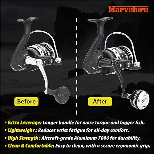 MARVELURE Foldable Power Handle for Penn Pursuit III IV, Battle DX III IV, Conflict I Spinning Fishing Reel Replacement Handle (Black & Silver A, for Pursuit/Battle DX 1000-4000 Thread) - Thumbnail 5