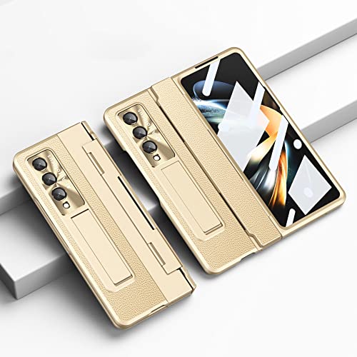 Étui de luxe Galaxy Z Fold 4 en cuir de placage et bouclier or exclusif
