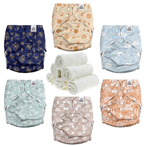 Image of Mama Koala 3.0 Cloth Diapers for Babies with Suede Cloth Lining, 6 Pack with 6 Natural Cloth Diaper Inserts - Reusable and Washable Pocket Diapers (S-Cabin Vibes)