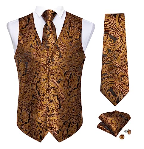 Robe en soie paisley rouge pour hommes avec gilet de luxe FULBHPRINT