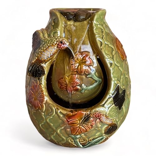 Gift Essentials Hummingbird Tabletop Ceramic Water Fountain - Relaxing, Bubbling Indoor Fountain