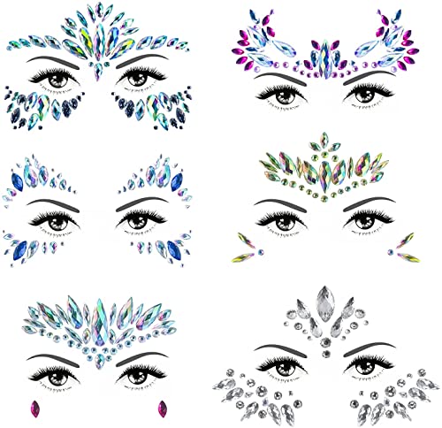 Gemmes de visage, 6 ensembles d'autocollants scintillants de gemmes de visage, autocollants de bijoux de strass de festival pour des spectacles et le maquillage Cover