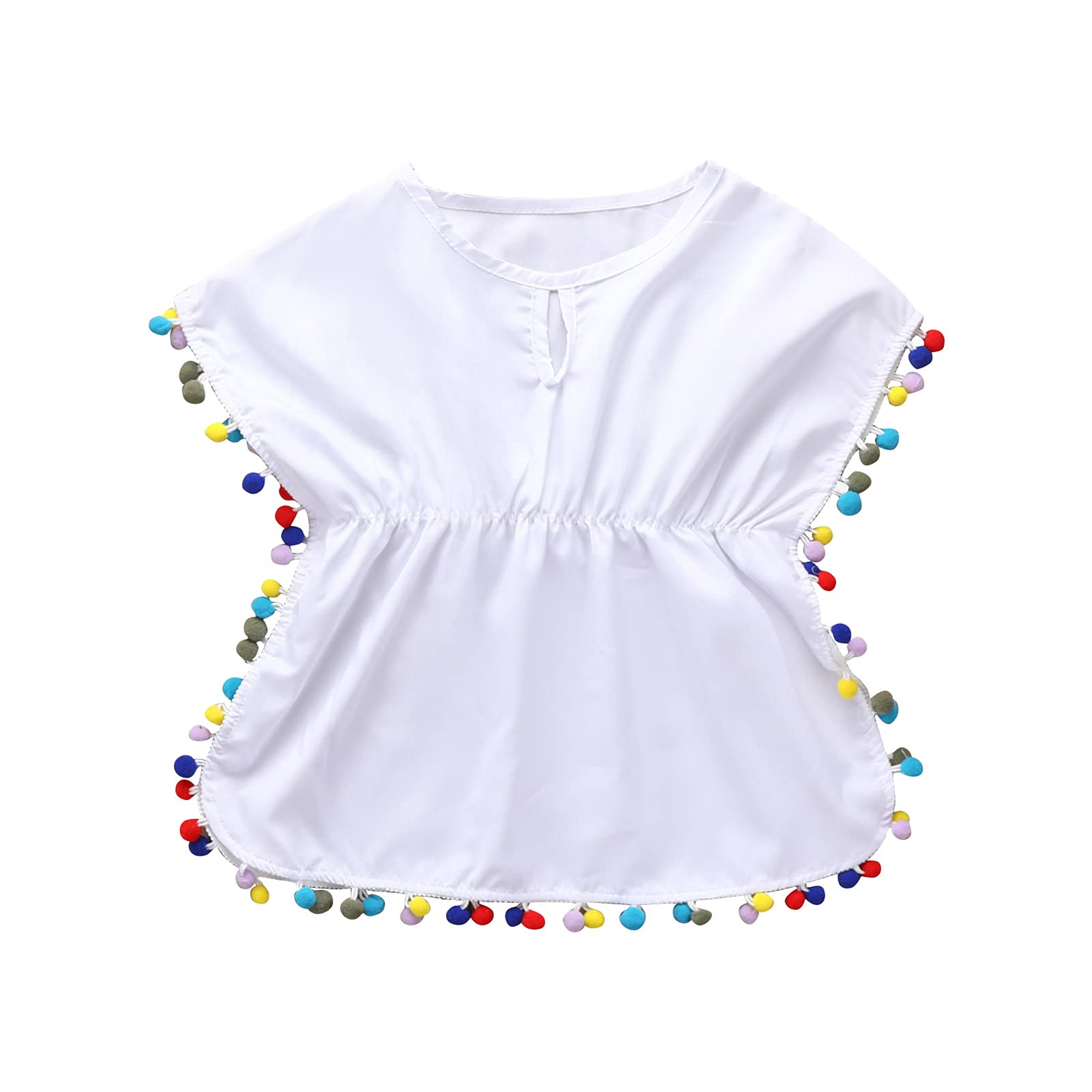 1-5T Toddler Kids Baby Girl Swim Cover-Up Pompom Trim Daisy Sundress Summer Beach Play Dress Swimwear (White B, 2T-3T)