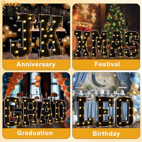 Image of Pooqla 3FT Marquee Light Up Letters, Black Large Letter & Party Decorations | LED Marquee Letters 3 Feet Tall, Black Giant Mosaic Letters Gift for Boys Men Birthday Anniversary Wedding Decoration