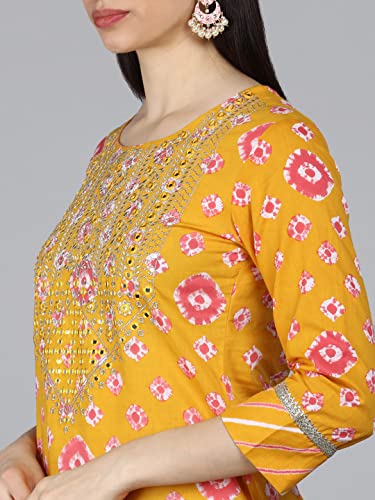 Image of Vaamsi Women's Pure Cotton Bandhani Printed Straight Kurta Set with Dupatta