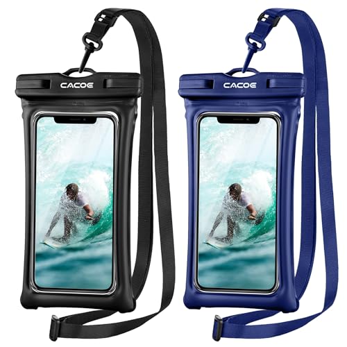 CACOE Floatable Waterproof Phone Pouch 2 Pack Up to 7.0",Black+Dark Blue