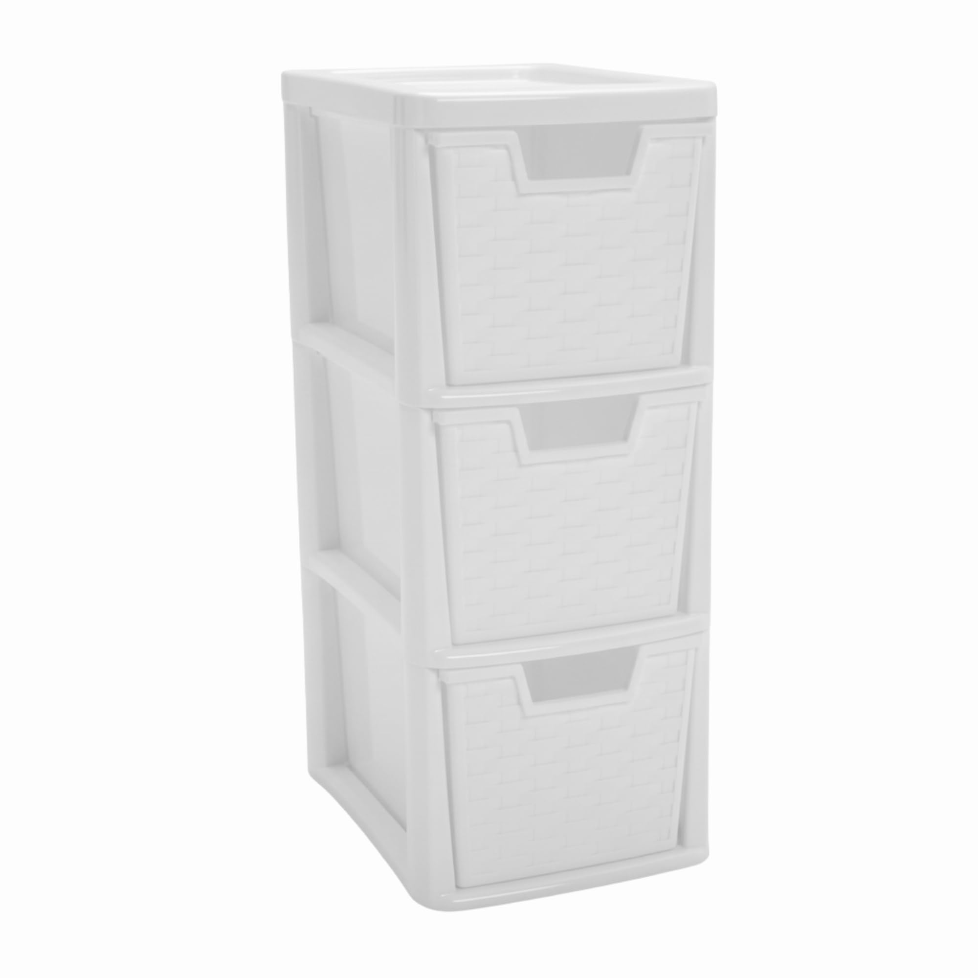 SIDSONS - Medium Rattan Effect Drawer Storage Unit Plastic Tower with Spacious Drawers for Home Office Bedroom Living Room Organisation Durable Stylish Design (Rattan White, 3 Tier) — image 1