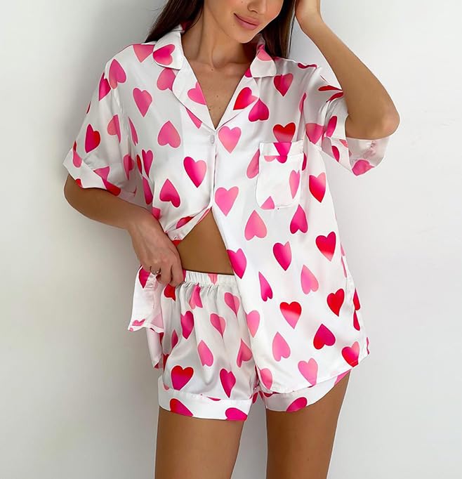 Image of Yiulangde Cowboys Boot Pajamas for Women Y2k 2 Piece Heart Bow Preppy Pjs Coquette Short Sleeve Shirts Matching Pj Shorts Set