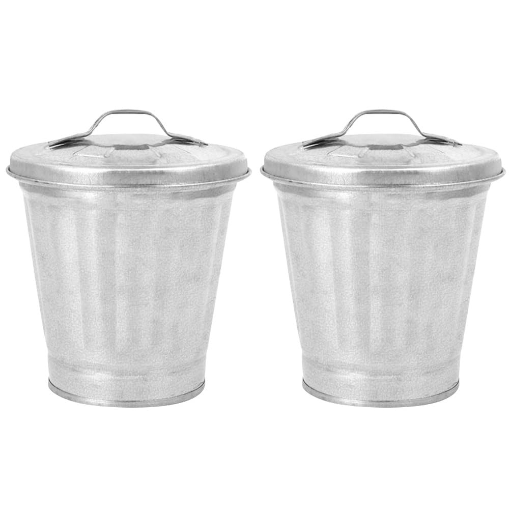 Image of Zerodeko 2Pcs Mini Metal Trash Can with Lid, Small Metal Trash Can, Multipurpose Desktop Wastebasket Flower Pots for Indoor Plants Kitchen Office Storage