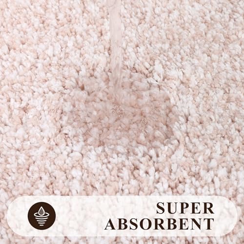 Pauwer 3 Piece Bath Mat Set, Non Slip Plush Rugs, Absorbent Shaggy Set With U-Shaped Contour Toilet Mat for Bathroom, Bedroom, Living Room - Dusty Pink