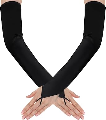 oruola Long Fingerless Gloves,Black Satin Gloves for Bridal Wedding Party Goth Punk 80s Party Cosplay Costume Accessories,Stretchy Long Glove Fingerless