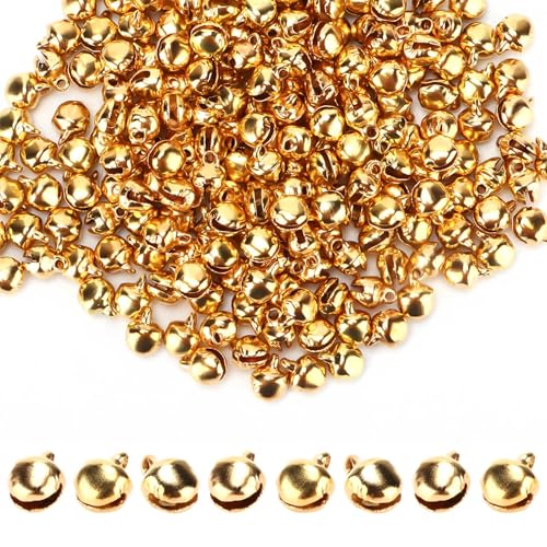 Mini Bells, 300pcs Jingle Bells 6mm Jingle Bells for Craft Small Bell Mini Bell Charms for Jewelry Making DIY Christmas Bells(Gold)