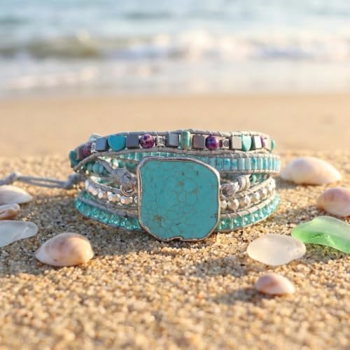 Image of YGLINE Natural Stone Bracelet 5 Wraps Bracelet Handmade Blue Color Boho Bracelet for Women Bracelet