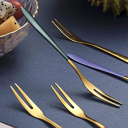 Image of Mini Cocktail Forks Appetizer Forks 18 /10 Stainless Steel Fruit Forks Dessert Forks Tasting Forks Appetizer Small Forks Set Appetizer Cake Fruit Forks Set (Green,Set of 15)