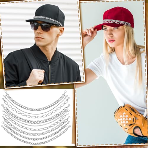 Image of Geyoga 9 Pcs Trucker Hat Chains Trucker Hat Charms Women Man Decoration Detachable DIY Metal Chain for Mesh Baseball Cap(Silver,Simple)