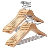 Wooden Hangers 30 Pack,Wood Hanger with Iron Pants Bar, Heavy Duty Coat Hanger, with 360-degree Hook，Smooth Finish Wooden Clothes Hangers, Sturdy Clothes Hangers for Suit Coat Jacket Pants Natural