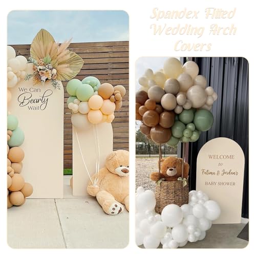 Spandex Fitted Wedding Arch Cover Set of 3 Beige Arch Backdrop Cover, Round Top Chiara Backdrop Stand Covers for Wedding Birthday Party Baby Shower Banquet Arch Decoration (Beige, 4FT,5FT,6FT) - image 6