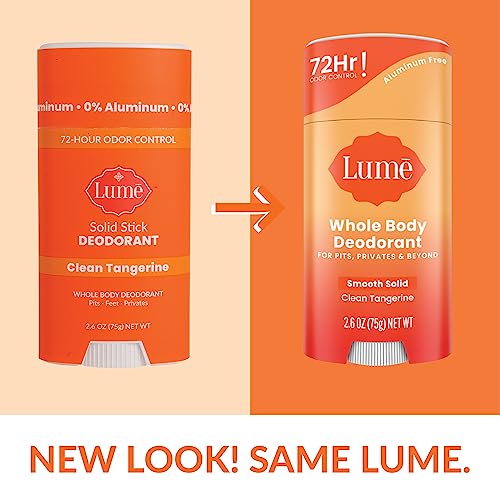 Lume Whole Body Deodorant - Smooth Solid Stick - 72 Hour Odor Control - Aluminum Free, Baking Soda Free And Skin Safe - 2.6 Ounce (Clean Tangerine) #TOP3