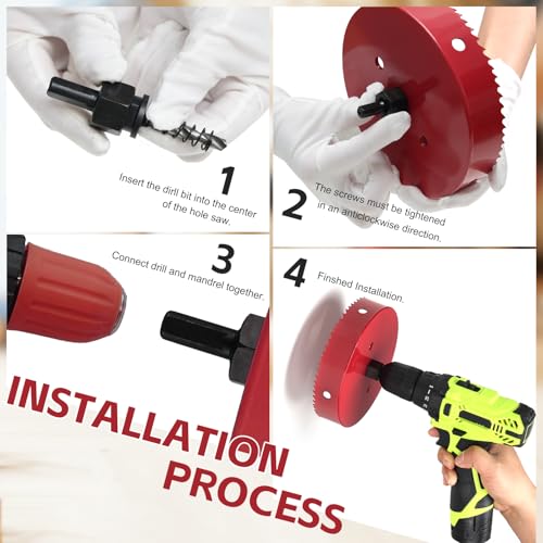 Image of 4-1 /4 Inch Hole Saw for Wood, 108mm HSS BI-Metal Hole Saw for Recessed Lighting, 35mm Cutting Depth Hole Cutter with Hex Shank Drill Bit Adapter for Cornhole Boards Plastic Drywall Fiberboard, Red