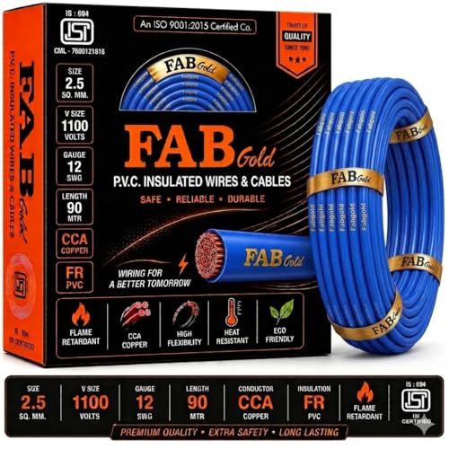 Image of 2.5 sqmm Single Core Copper Electrical Wire, 90 Meter (Blue) | Heat Resistant & Flame Retardant (FR) | Lead-Free LSH House Wire for Home & Industrial Use