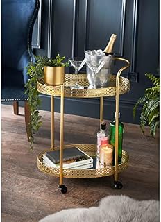 Stunning Deco Glam Drinks Trolley - Gold Oval Mirrored Shelves Rolling Kitchen Coffee Table Serving Bar Cart With Wheels for Home