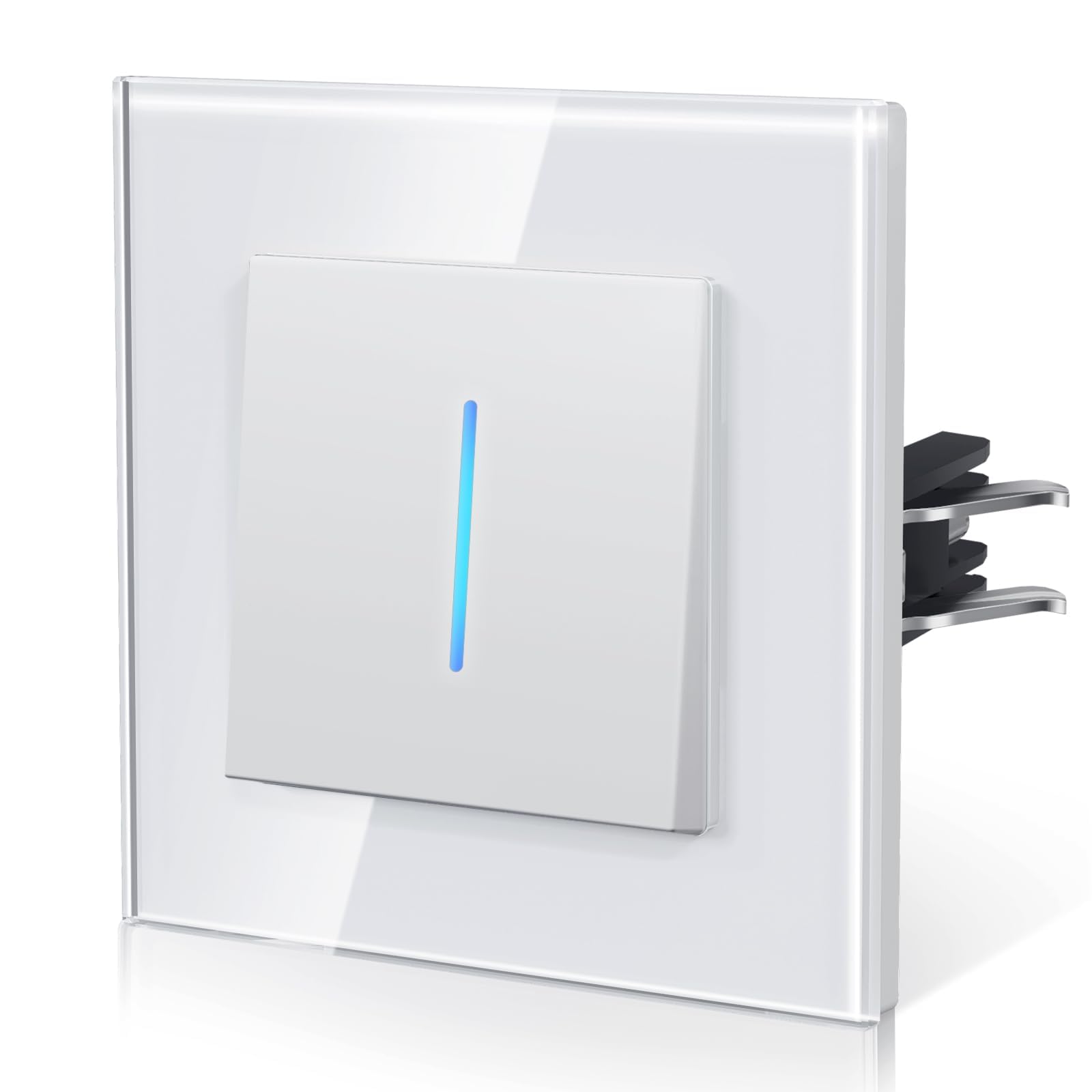 BSEED Light Switch with Led Indicator,Glass Wall Toggle Switch with Grappling Hook,Single Switch for Bathroom,Easy Installation,E-Series,Single 1-Way,86mm White