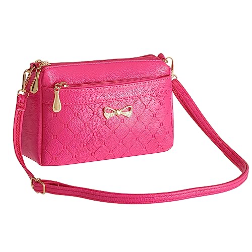 FULEI Petit sac à main carré en cuir synthétique souple pour femme - Décoration élégante en forme de papillon, fuchsia, S