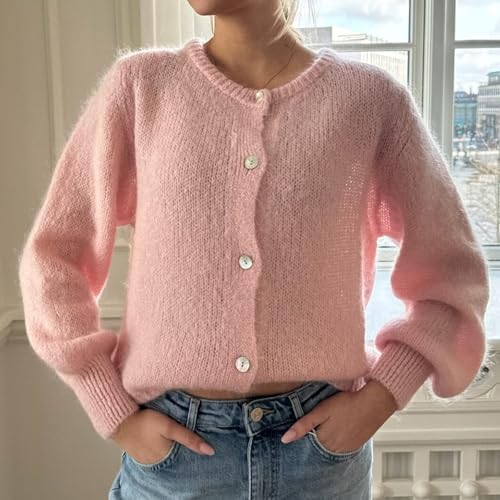 Image of Women Y2k Crop Cardigan Sweater Long Sleeve Button Down Cardigan Vintage Open Front Sweater Cute Knit Pullover Tops