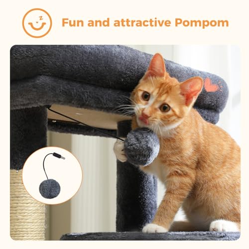 Image of MUTTROS Cat Tree for Indoor Cats, 44.5 inch Multi-Level Cat Tower with Large Metal Frame Hammock, Cat Condo with 2 Scratching Posts and Top Perch for Small to Medium Cats, Dark Gray