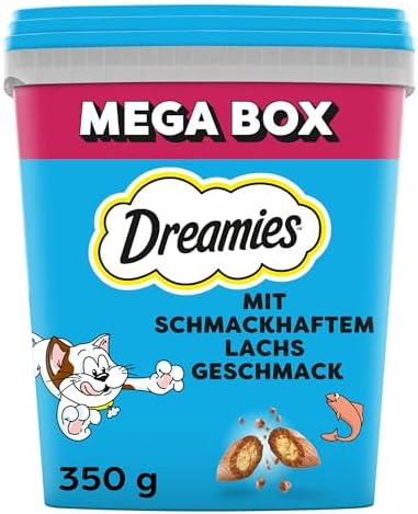 Dreamies Klassiker Katzensnacks mit Lachs – Traumhaft knusprige Taschen mit zarter Füllung – 2 x 350g