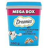 Dreamies Klassiker Katzensnacks mit Lachs – Traumhaft knusprige Taschen mit zarter Füllung – 2 x 350g